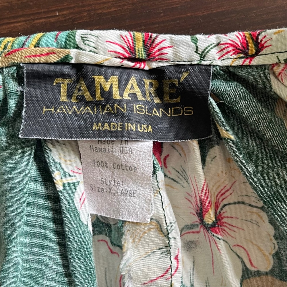 Tamare Hawaiian Islands Vintage Green Floral Muumuu Dress XL Cotton Made in USA - Picture 3 of 8